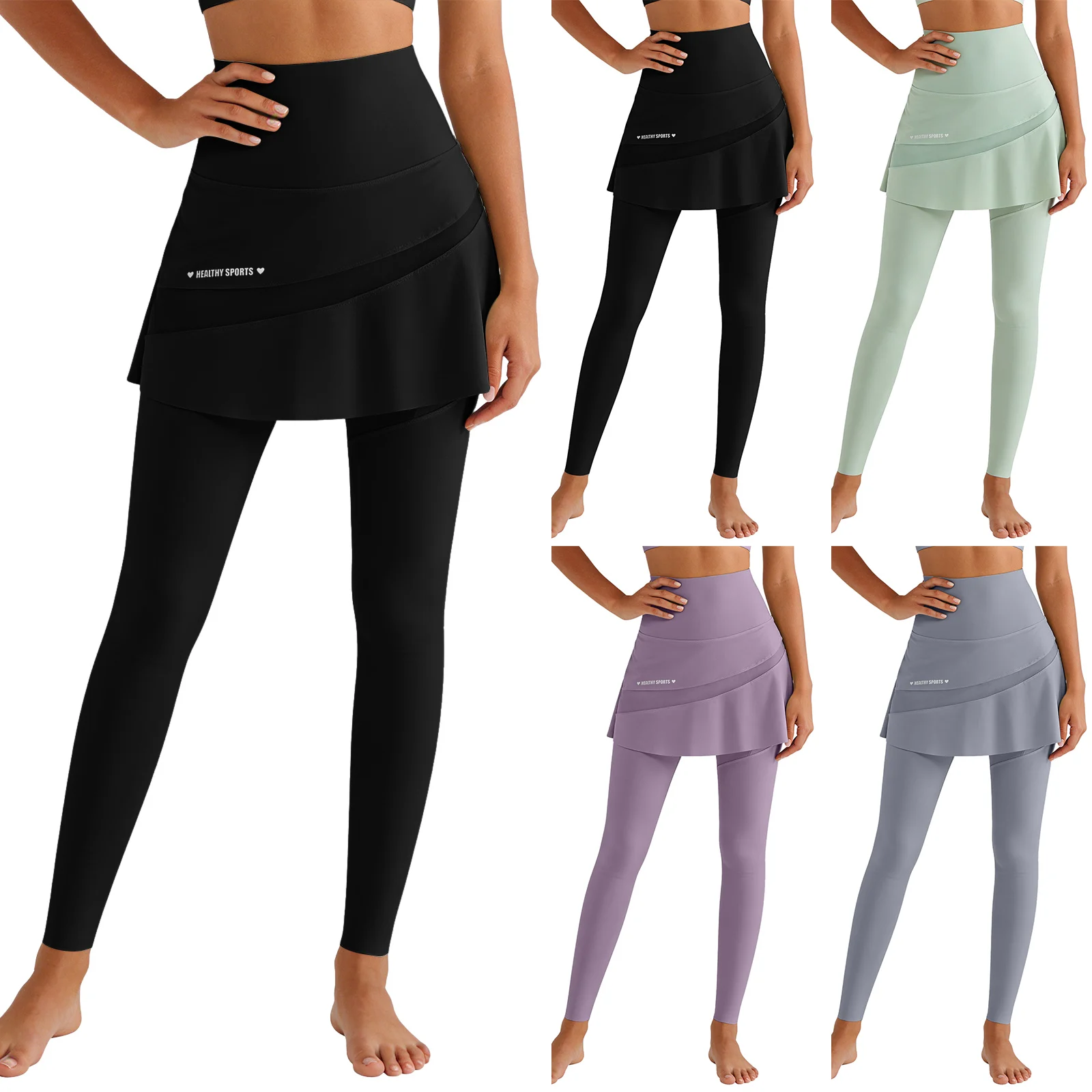 Women Fake Two-Piece Leggings Seamless High Waist Butt Lifting Fitness Gym Skirt Leggings Women Yoga Pants Sport Trousers