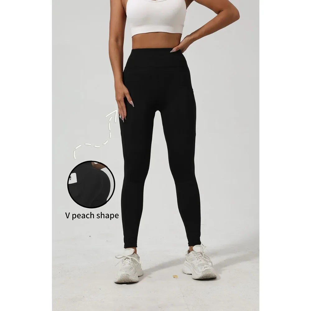 Women High Waist Butt Lifting Pocket Leggings Elastic Skin-Friendly Tight Base Pants Fitness Gym Running Casual Daily Streetwear