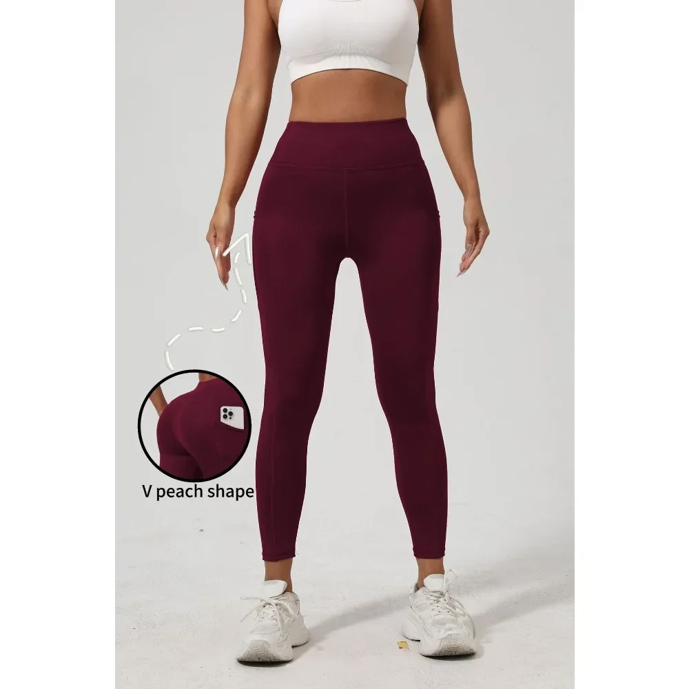 Women High Waist Butt Lifting Pocket Leggings Elastic Skin-Friendly Tight Base Pants Fitness Gym Running Casual Daily Streetwear