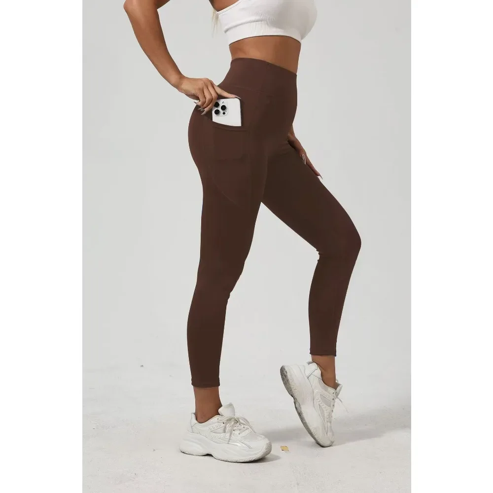 Women High Waist Butt Lifting Pocket Leggings Elastic Skin-Friendly Tight Base Pants Fitness Gym Running Casual Daily Streetwear