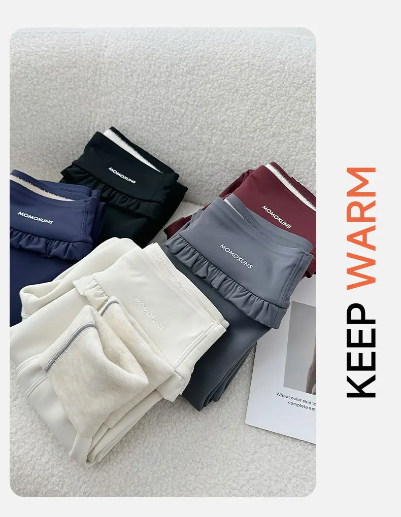 Fashion Womens Elastic Ruffle Waist Sharkskin Pants Autumn Winter Fleece Thick Warm Leggings Woman Solid Slim Butt Lift Leggings