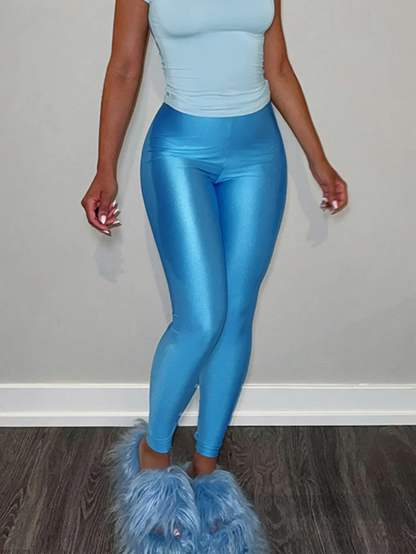 Women Colorful Dopamine Shiny Ice Silk Leggings High Waist Tight Breathable Quick Dry Gym Streetwear Ladies Activewear