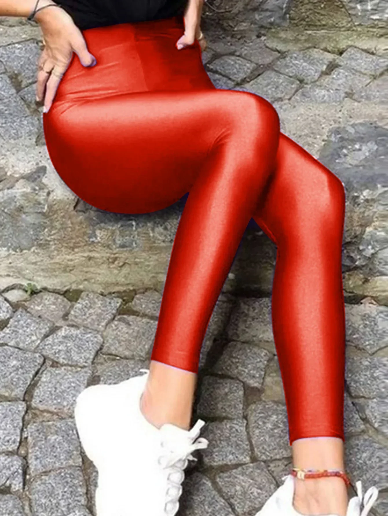 Women Colorful Dopamine Shiny Ice Silk Leggings High Waist Tight Breathable Quick Dry Gym Streetwear Ladies Activewear