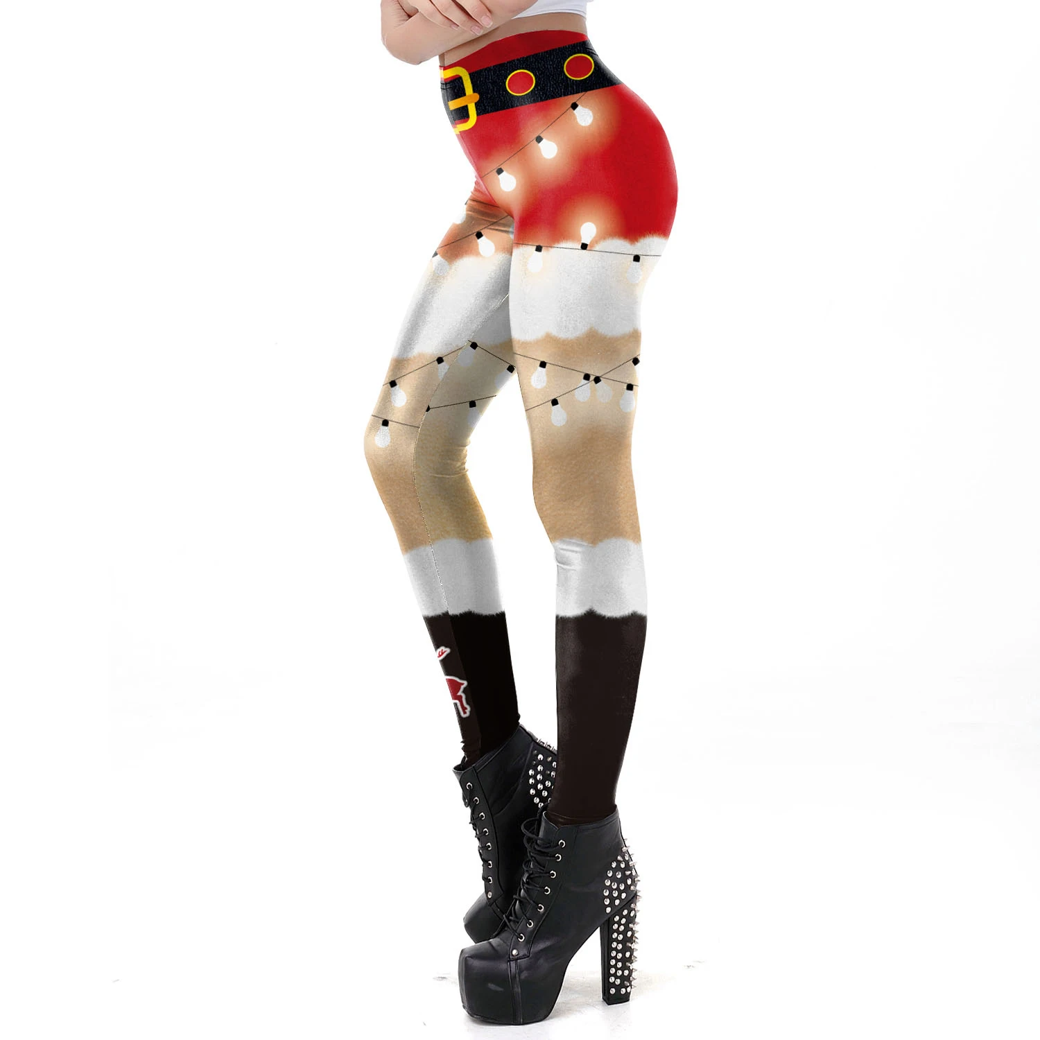 NADANBAO Christmas Leggings Elf Printed Cosplay Trousers Mid Waist Elastic Pants Girls Lady Holiday Party Leggings Sexy Tights