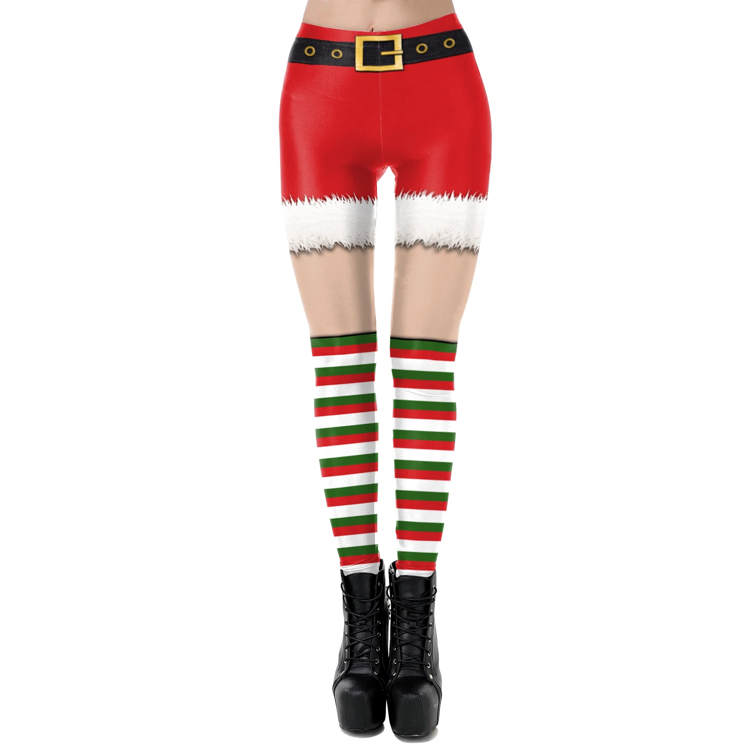 NADANBAO Christmas Leggings Elf Printed Cosplay Trousers Mid Waist Elastic Pants Girls Lady Holiday Party Leggings Sexy Tights