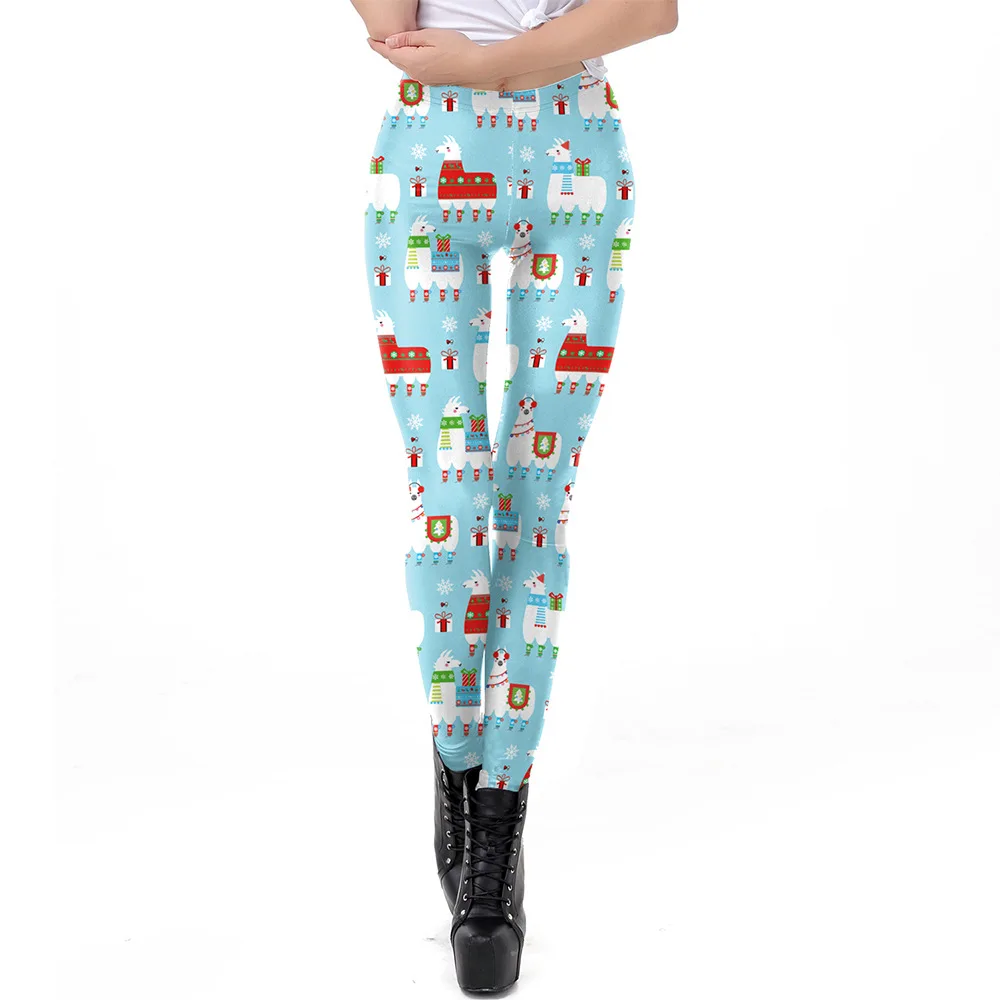 NADANBAO Christmas Leggings Elf Printed Cosplay Trousers Mid Waist Elastic Pants Girls Lady Holiday Party Leggings Sexy Tights