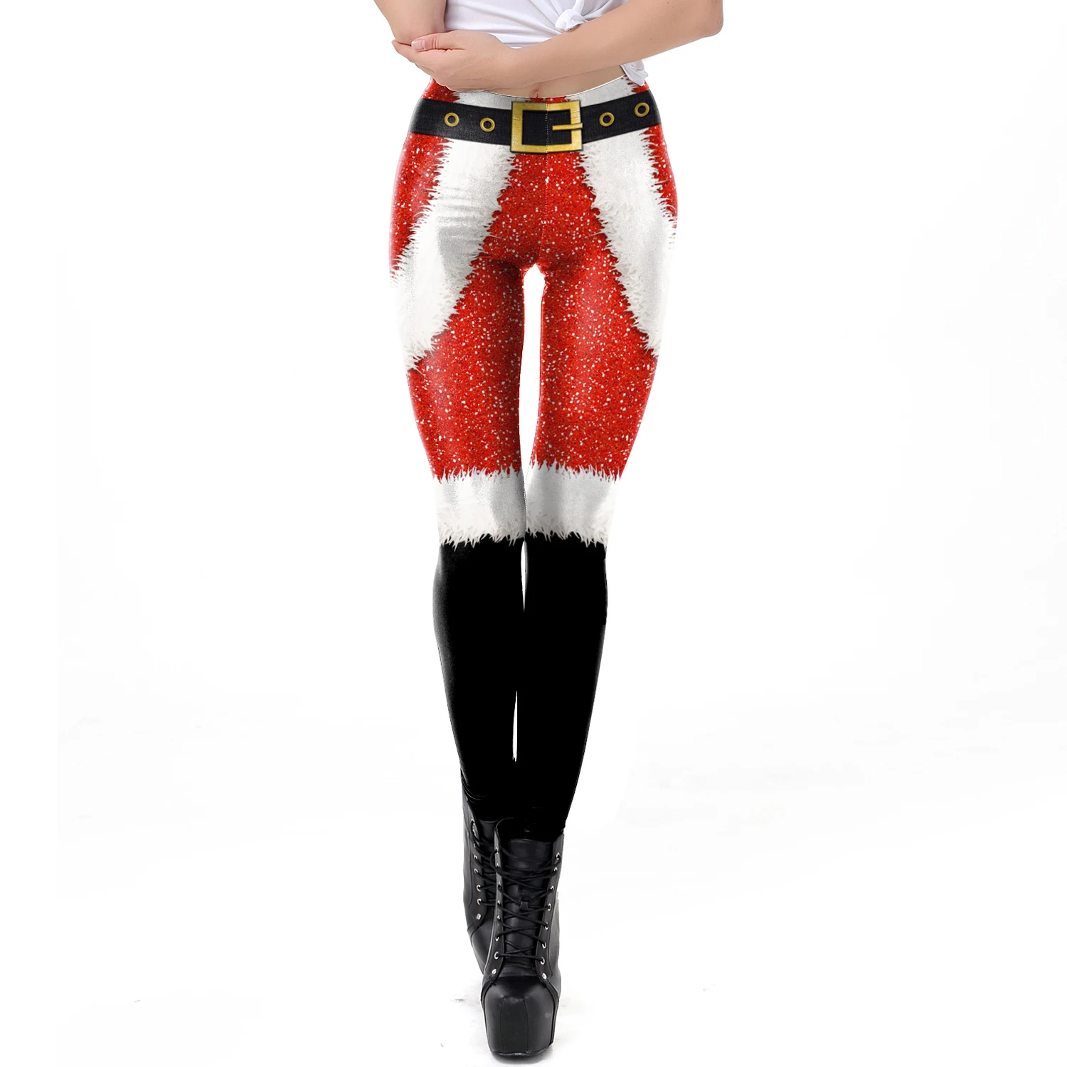 NADANBAO Christmas Leggings Elf Printed Cosplay Trousers Mid Waist Elastic Pants Girls Lady Holiday Party Leggings Sexy Tights