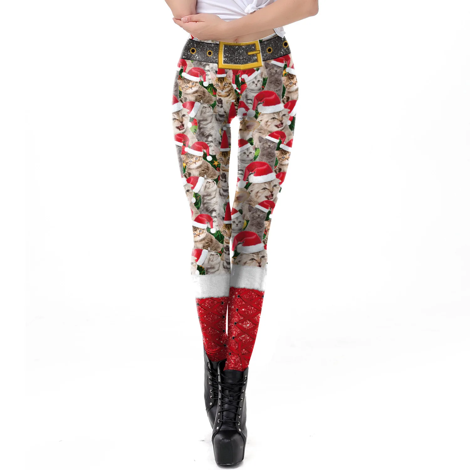 NADANBAO Christmas Leggings Elf Printed Cosplay Trousers Mid Waist Elastic Pants Girls Lady Holiday Party Leggings Sexy Tights