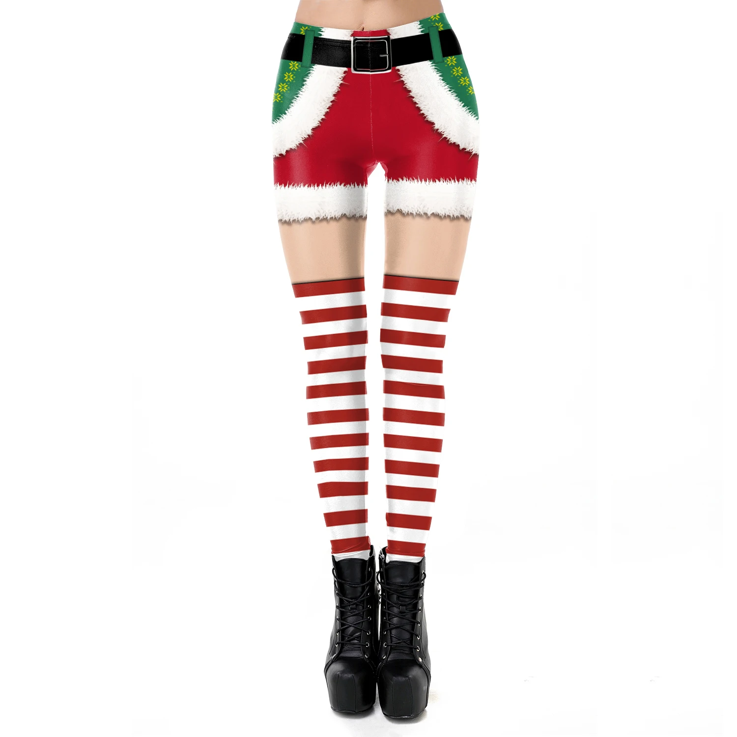 NADANBAO Christmas Leggings Elf Printed Cosplay Trousers Mid Waist Elastic Pants Girls Lady Holiday Party Leggings Sexy Tights