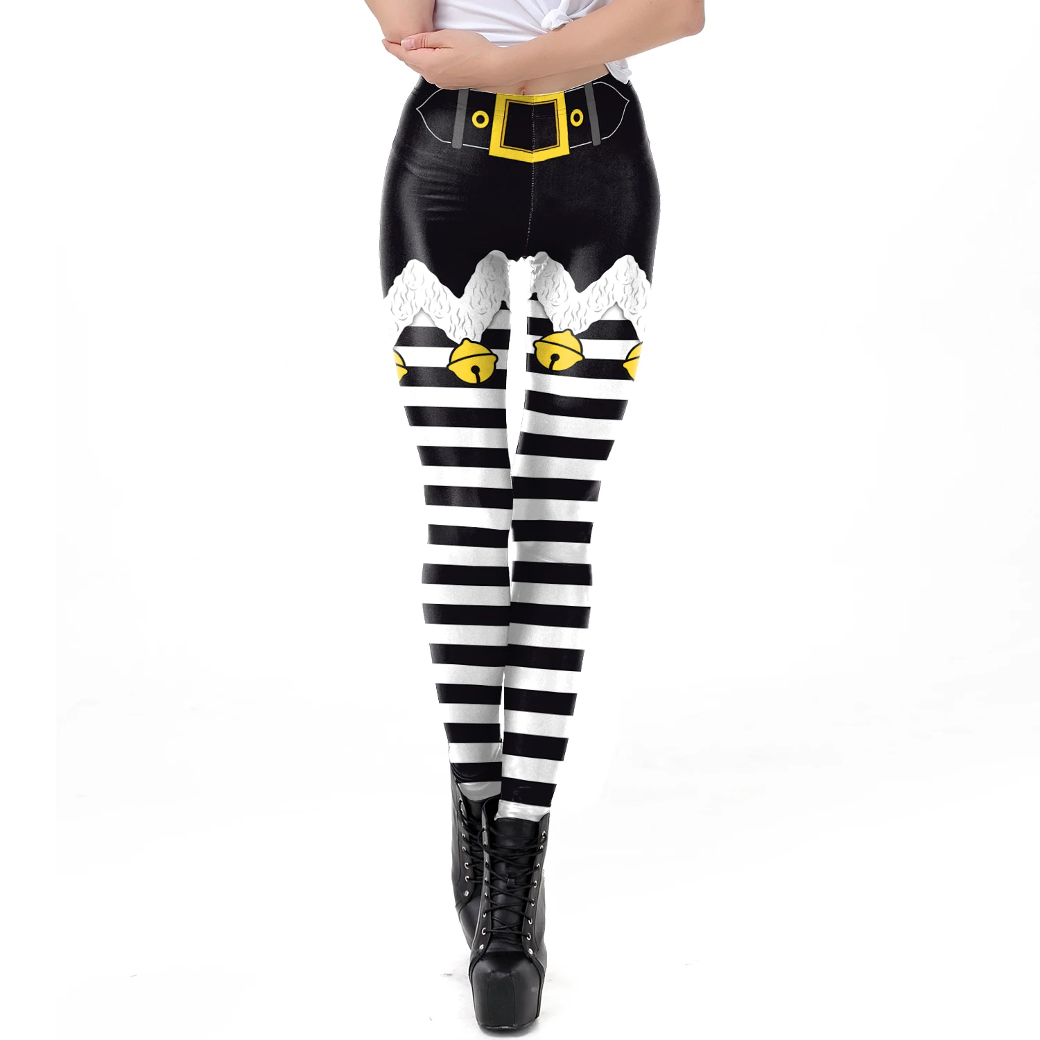NADANBAO Christmas Leggings Elf Printed Cosplay Trousers Mid Waist Elastic Pants Girls Lady Holiday Party Leggings Sexy Tights