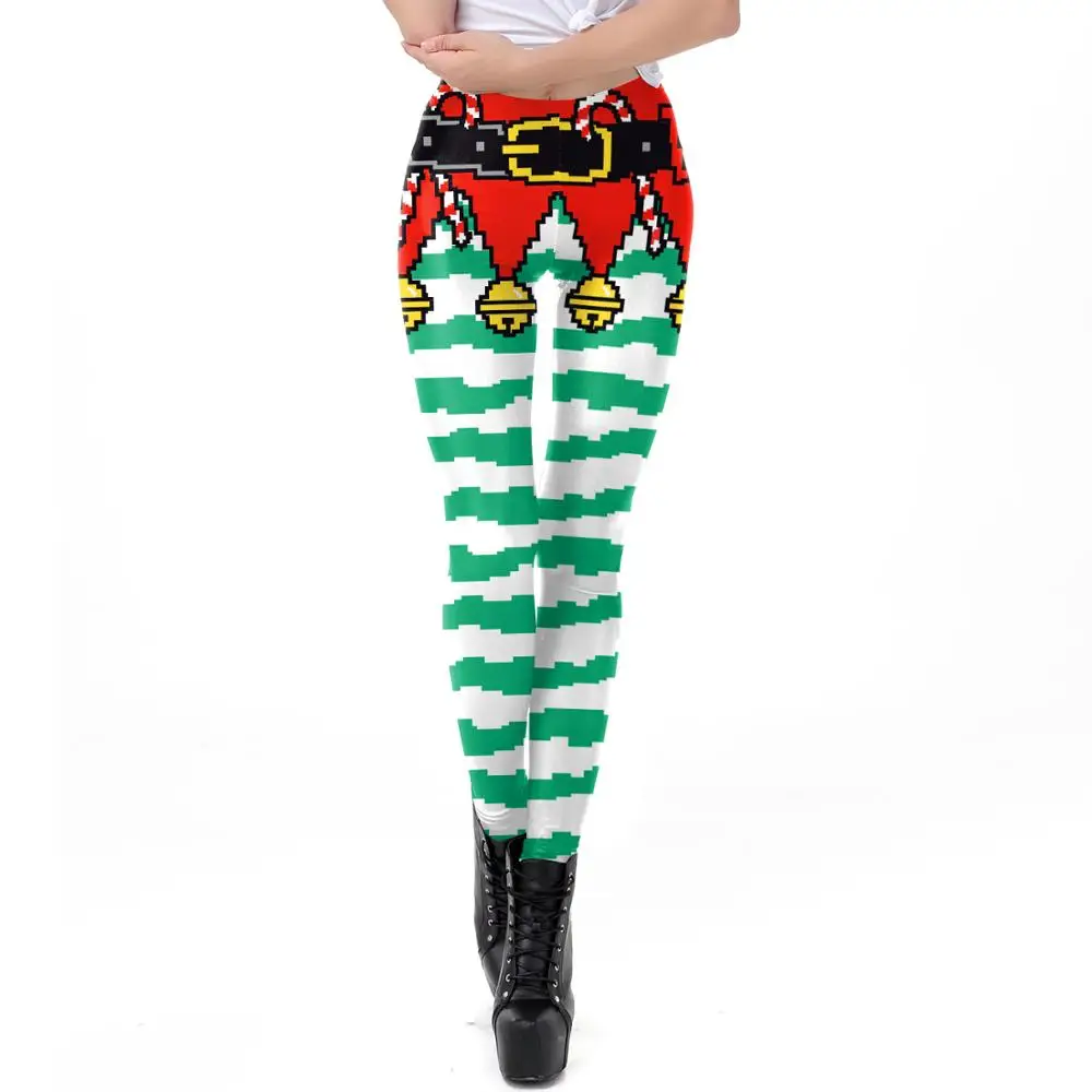 NADANBAO Christmas Leggings Elf Printed Cosplay Trousers Mid Waist Elastic Pants Girls Lady Holiday Party Leggings Sexy Tights
