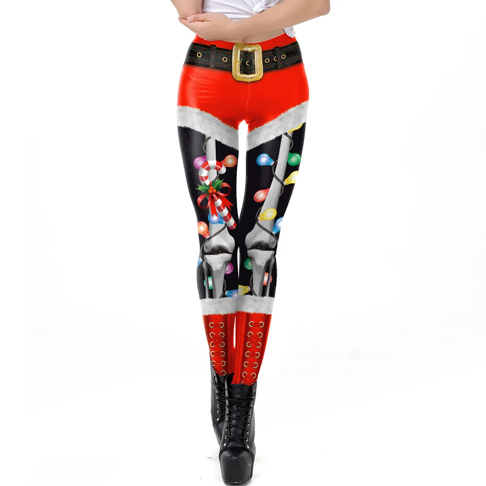 NADANBAO Christmas Leggings Elf Printed Cosplay Trousers Mid Waist Elastic Pants Girls Lady Holiday Party Leggings Sexy Tights