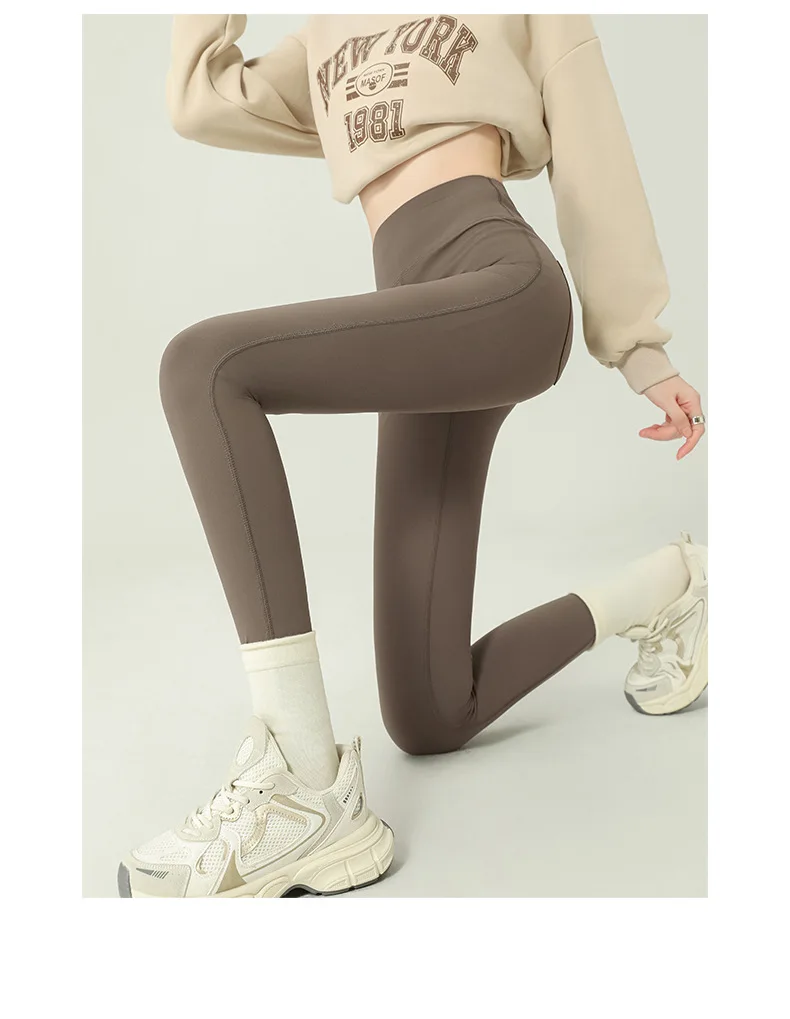BIVIGAOS 2024 Autumn New Back Pocket Sharkskin Pants Leggings Women High Waist Sports Yoga Running Casual Leggings