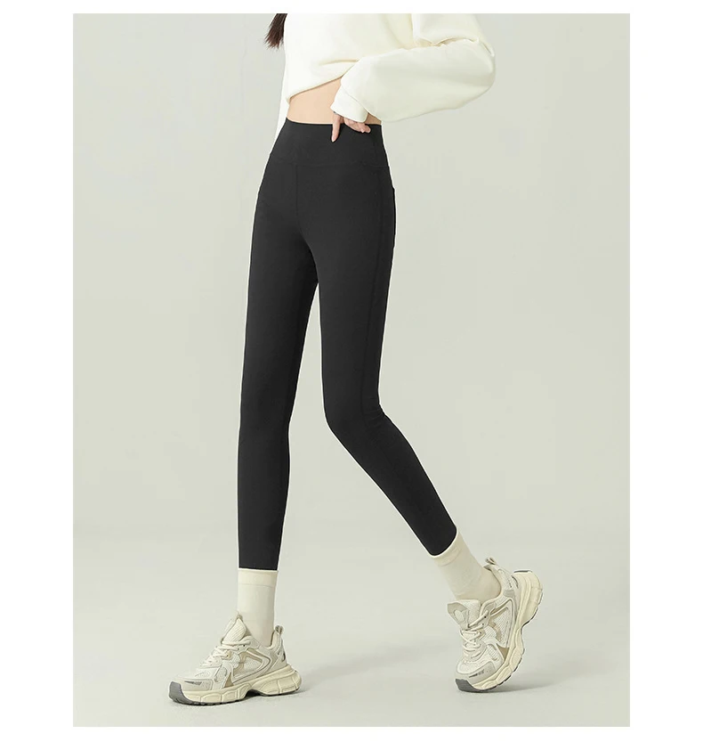 BIVIGAOS 2024 Autumn New Back Pocket Sharkskin Pants Leggings Women High Waist Sports Yoga Running Casual Leggings
