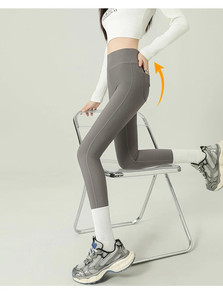 BIVIGAOS 2024 Autumn New Back Pocket Sharkskin Pants Leggings Women High Waist Sports Yoga Running Casual Leggings