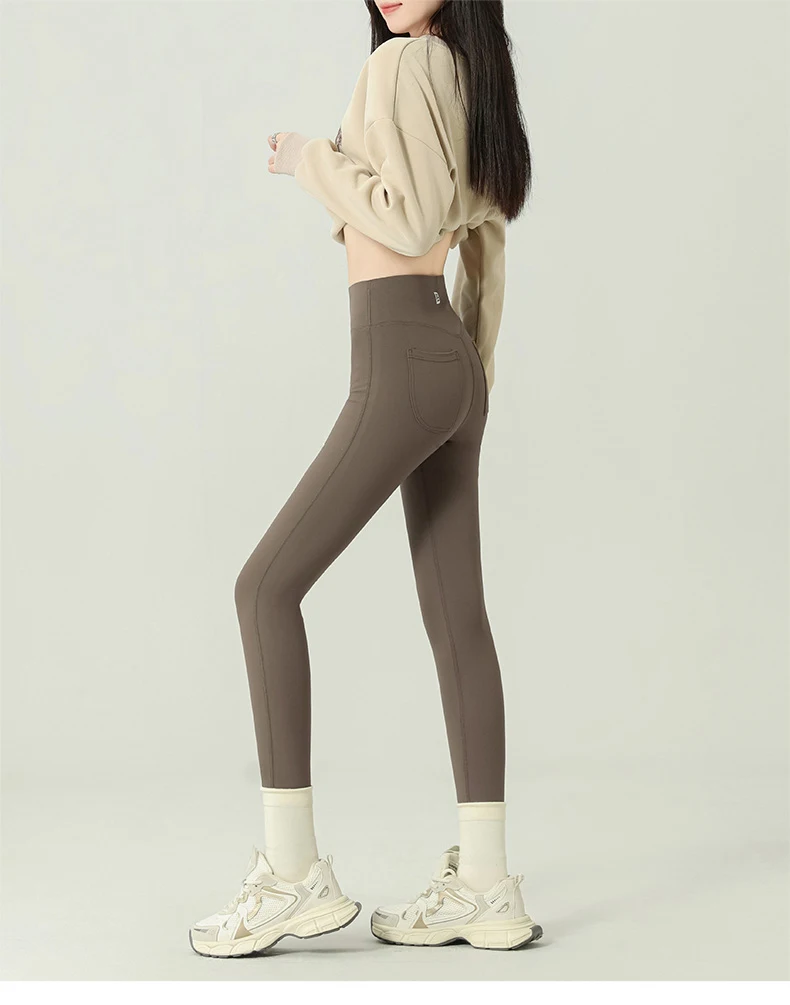BIVIGAOS 2024 Autumn New Back Pocket Sharkskin Pants Leggings Women High Waist Sports Yoga Running Casual Leggings