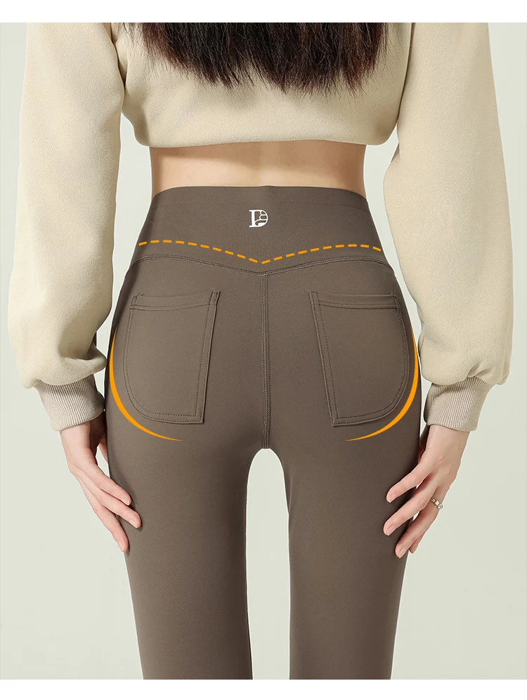 BIVIGAOS 2024 Autumn New Back Pocket Sharkskin Pants Leggings Women High Waist Sports Yoga Running Casual Leggings