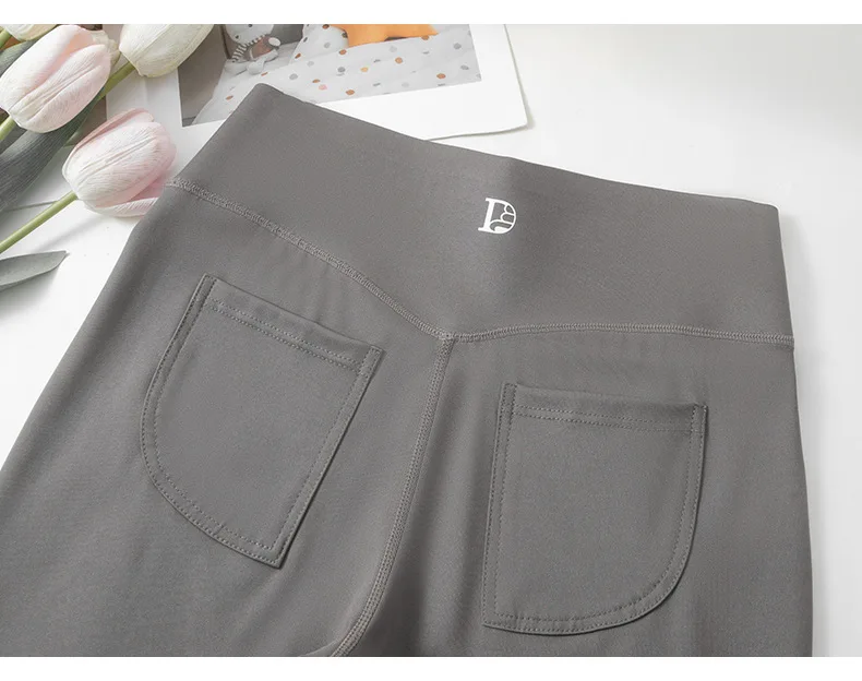 BIVIGAOS 2024 Autumn New Back Pocket Sharkskin Pants Leggings Women High Waist Sports Yoga Running Casual Leggings