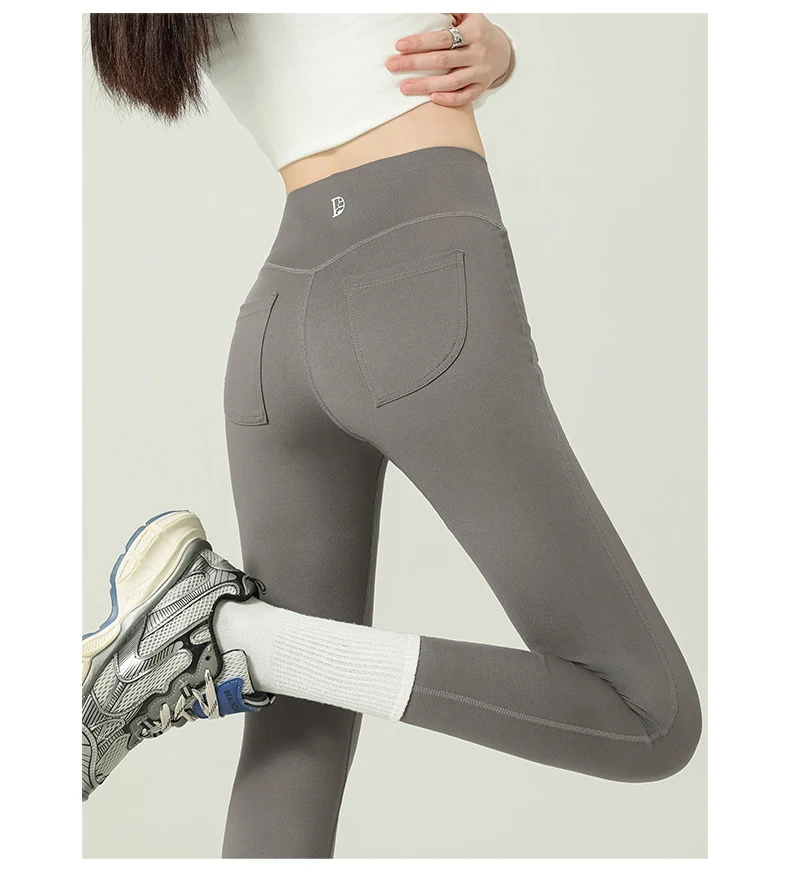 BIVIGAOS 2024 Autumn New Back Pocket Sharkskin Pants Leggings Women High Waist Sports Yoga Running Casual Leggings
