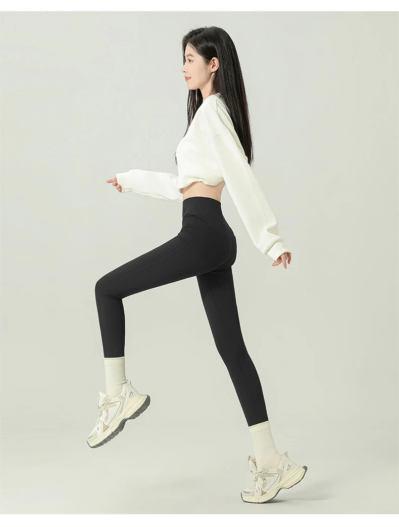 BIVIGAOS 2024 Autumn New Back Pocket Sharkskin Pants Leggings Women High Waist Sports Yoga Running Casual Leggings