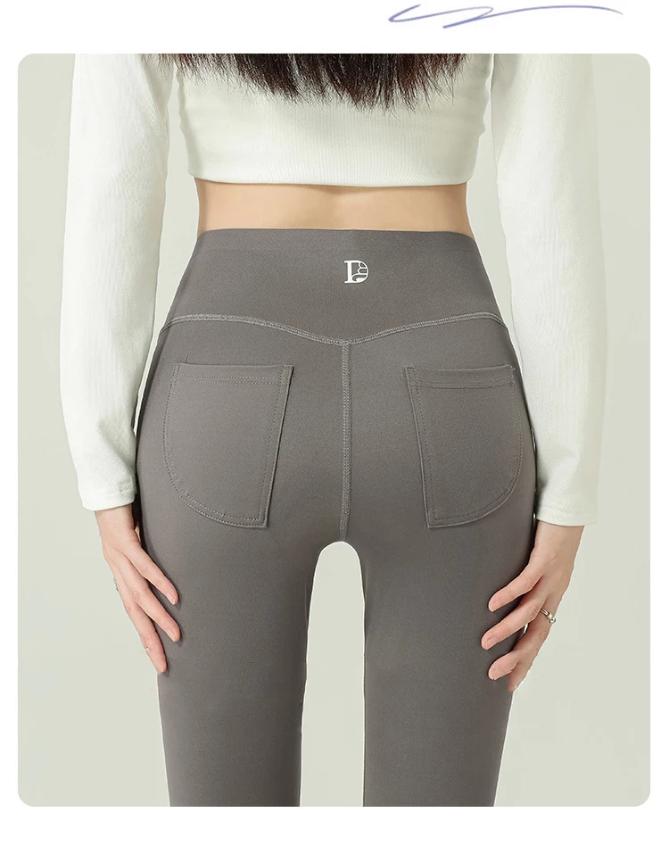BIVIGAOS 2024 Autumn New Back Pocket Sharkskin Pants Leggings Women High Waist Sports Yoga Running Casual Leggings