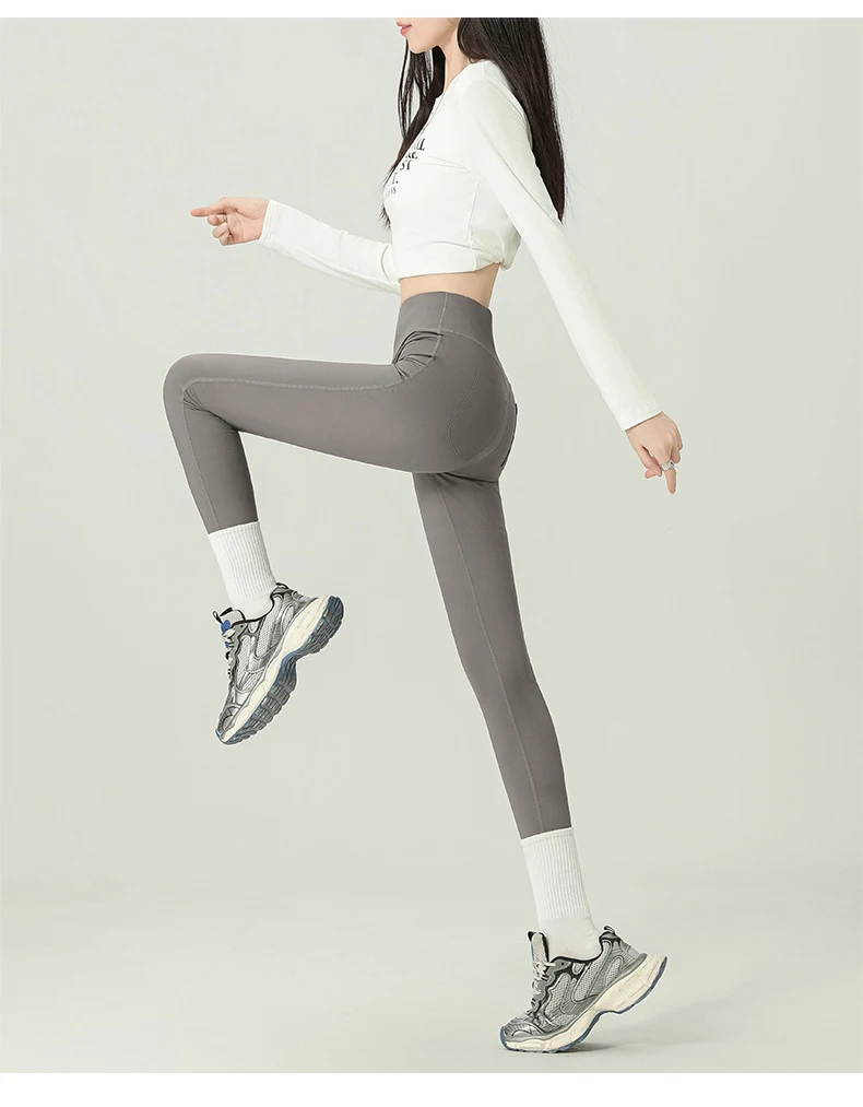 BIVIGAOS 2024 Autumn New Back Pocket Sharkskin Pants Leggings Women High Waist Sports Yoga Running Casual Leggings