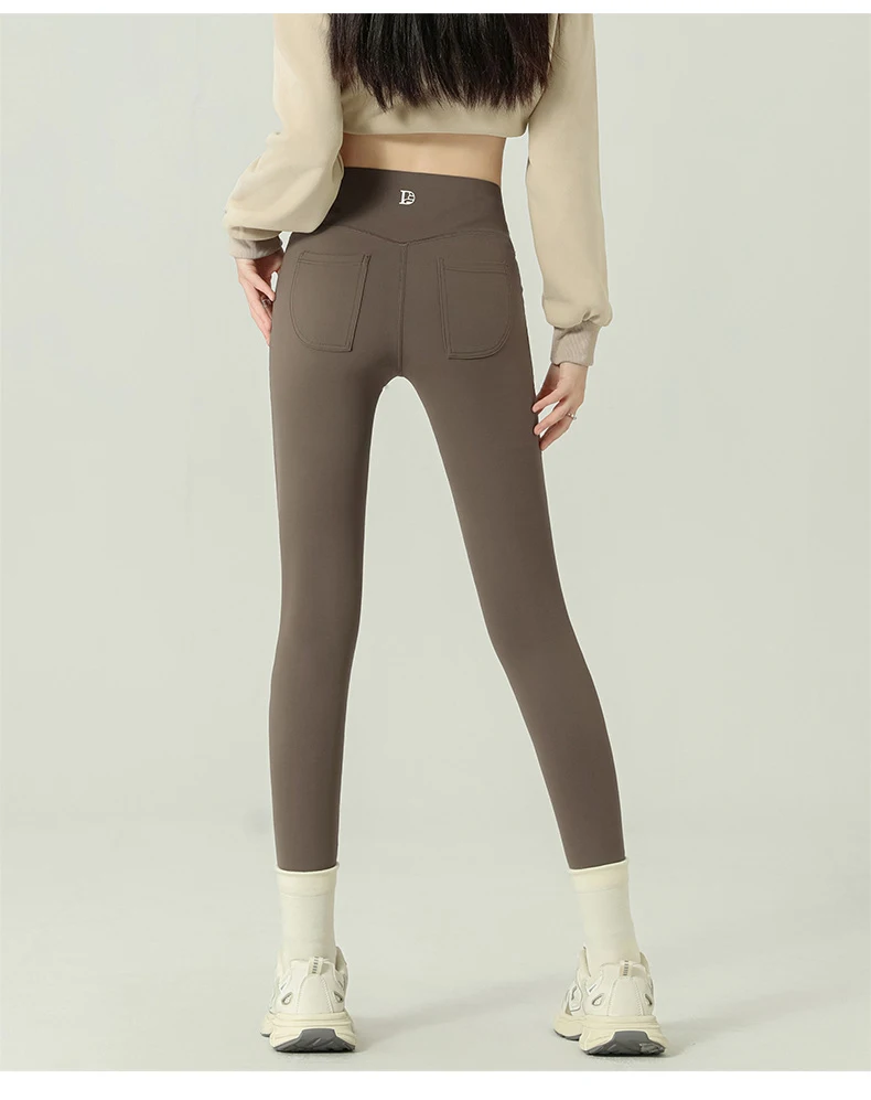 BIVIGAOS 2024 Autumn New Back Pocket Sharkskin Pants Leggings Women High Waist Sports Yoga Running Casual Leggings