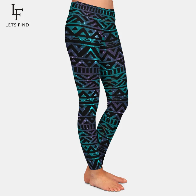 LETSFIND Brands Summer Women Black Leggings Aztec Printing Sexy High Waist High Elastic Milk Silk Fitness Leggings