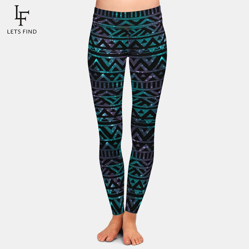 LETSFIND Brands Summer Women Black Leggings Aztec Printing Sexy High Waist High Elastic Milk Silk Fitness Leggings