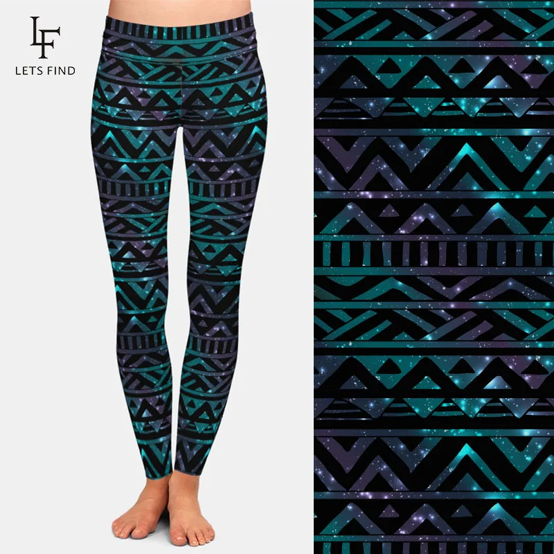 LETSFIND Brands Summer Women Black Leggings Aztec Printing Sexy High Waist High Elastic Milk Silk Fitness Leggings