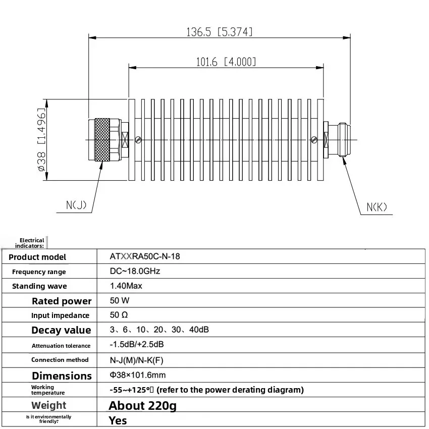 Coaxial Fixed Attenuator N Type RF Signal Attenuation for Radio Frequency Test Equipment NJ-NK NK-NK SMAJ(M)-SMAK(F 50W