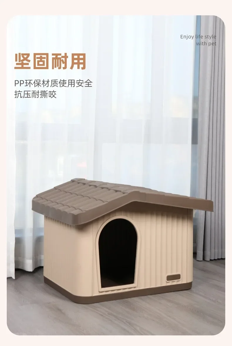 Weatherproof Dog House for Small Dogs, Rainproof Winter Shelter Outdoor Indoor, Semi-Enclosed Pet House with Warm Bed