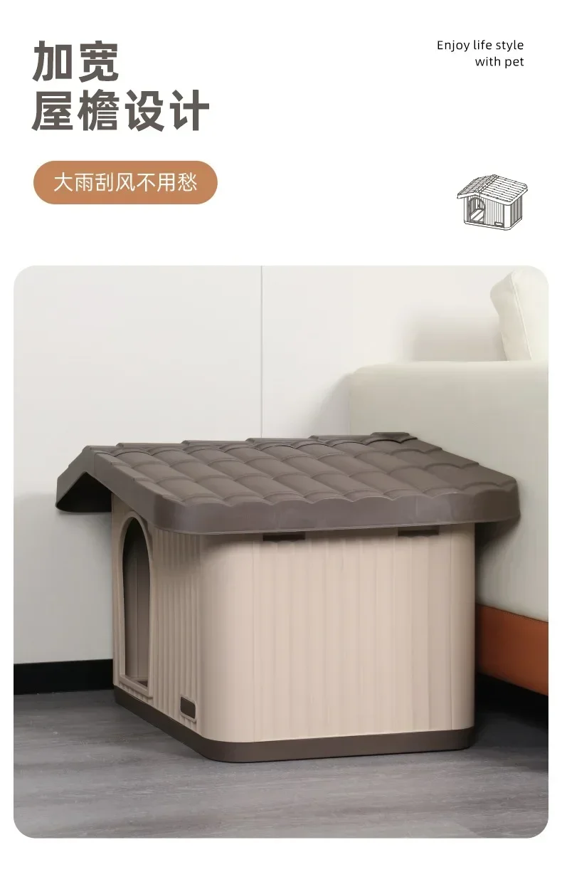Weatherproof Dog House for Small Dogs, Rainproof Winter Shelter Outdoor Indoor, Semi-Enclosed Pet House with Warm Bed