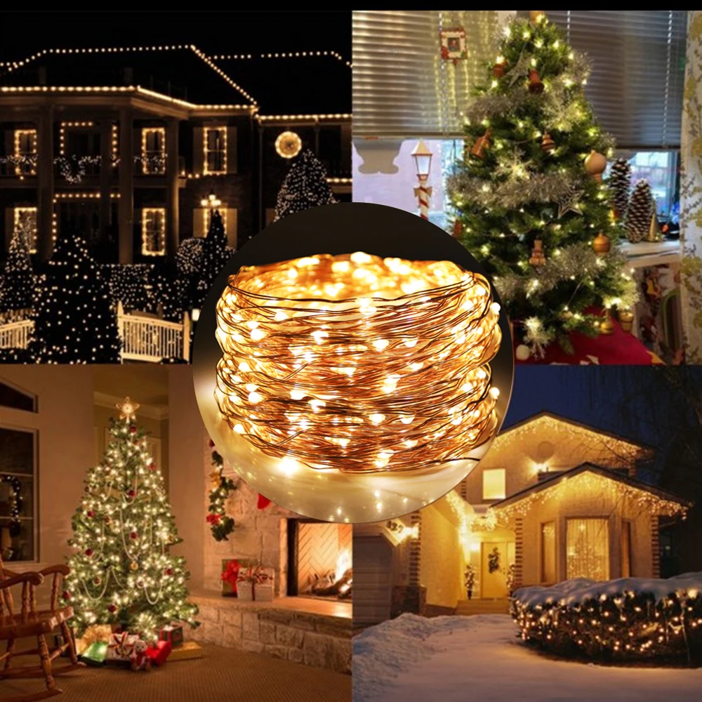 12V Fairy Light Party Wedding Holiday Decoration EU/US/AU/UK Switch Plug Silver Copper Wire Xmas Lamp Christmas Lights 10m 20m