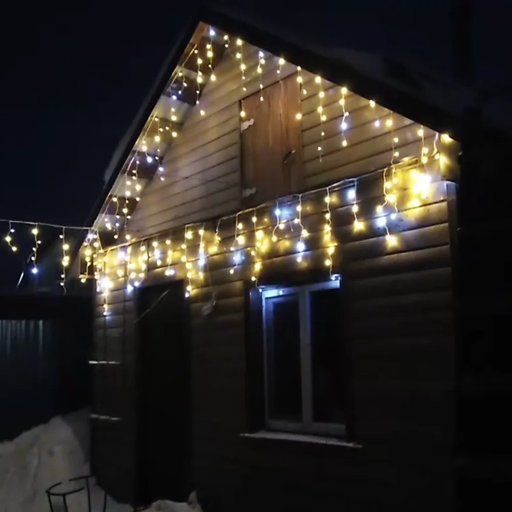 Street Garland, Starry Style Outdoor Fringe LED Festoon 8-20m with 30V EU/US transformer, Warm white with a little sparkle white
