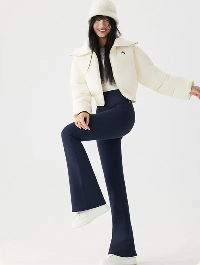 Autumn Winter Thick Fleece Lined Warm Leggings Women High Stretch Slim Sharkskin Flare Pants Female Fashion All Match Leggings