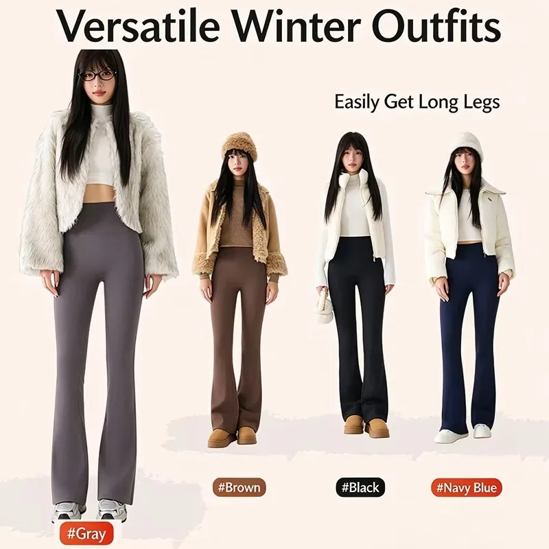 Autumn Winter Thick Fleece Lined Warm Leggings Women High Stretch Slim Sharkskin Flare Pants Female Fashion All Match Leggings