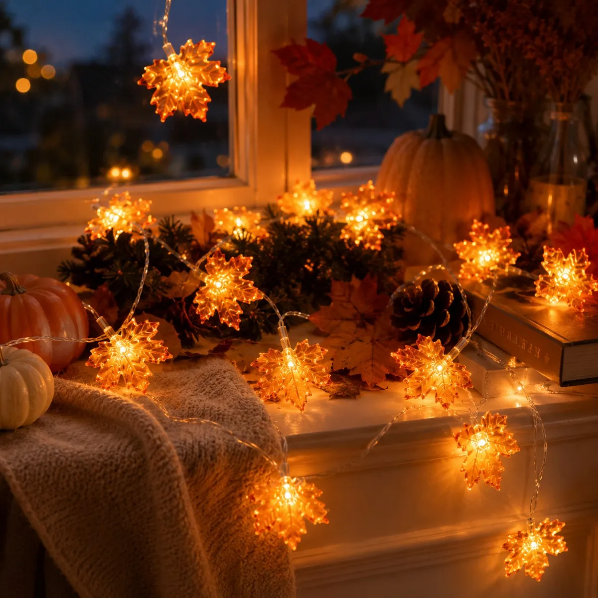 1pc 20 LED Halloween Maple Leaf LED String Light Battery Powered Fairy Lights For Home Thanksgiving Halloween Party Autumn Decor