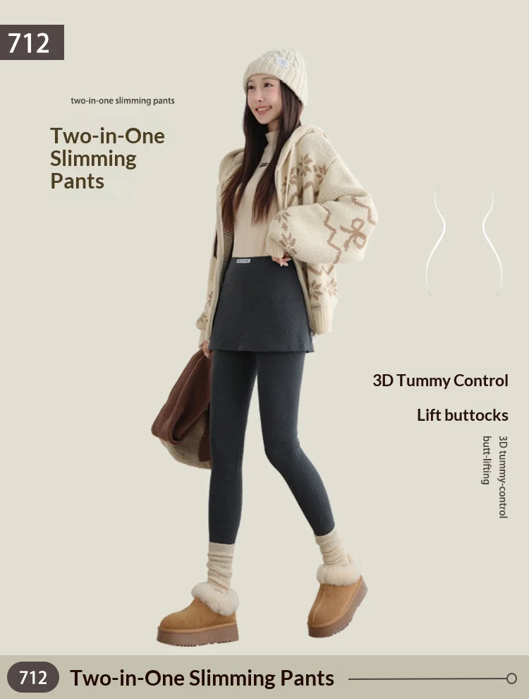 Autumn Winter Warm Fleece Lined Skirt Leggings Women All Match Hip Cover Casual Wear Legging Woman Two Fake Pieces Slim Pants