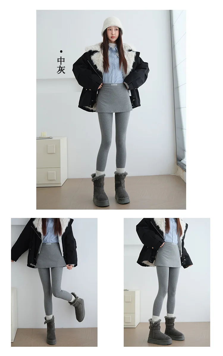 Autumn Winter Warm Fleece Lined Skirt Leggings Women All Match Hip Cover Casual Wear Legging Woman Two Fake Pieces Slim Pants