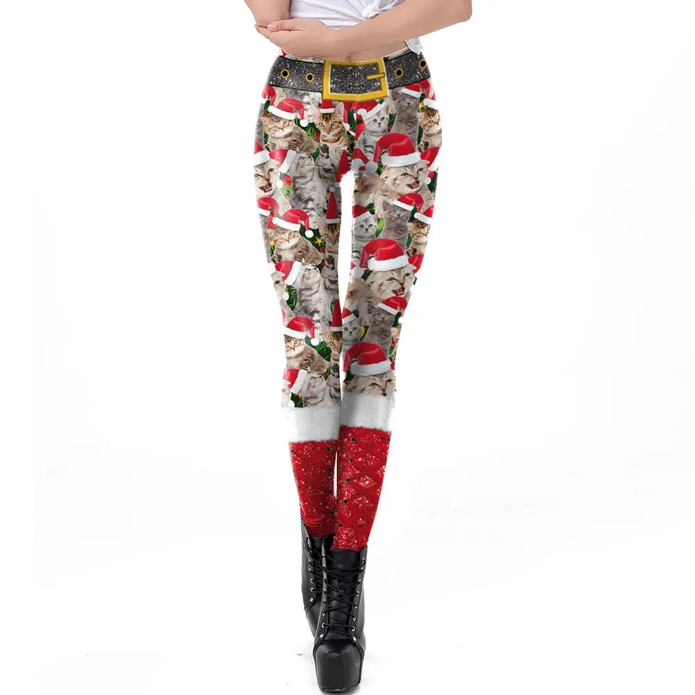 Nadanbao Xmas Bell Striped Print Leggings Women Soft Elastic Yoga Pants Christmas Party Festive Trousers Workout Sports Bottoms