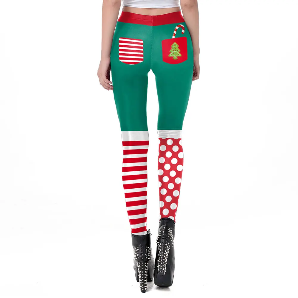 Nadanbao Xmas Bell Striped Print Leggings Women Soft Elastic Yoga Pants Christmas Party Festive Trousers Workout Sports Bottoms