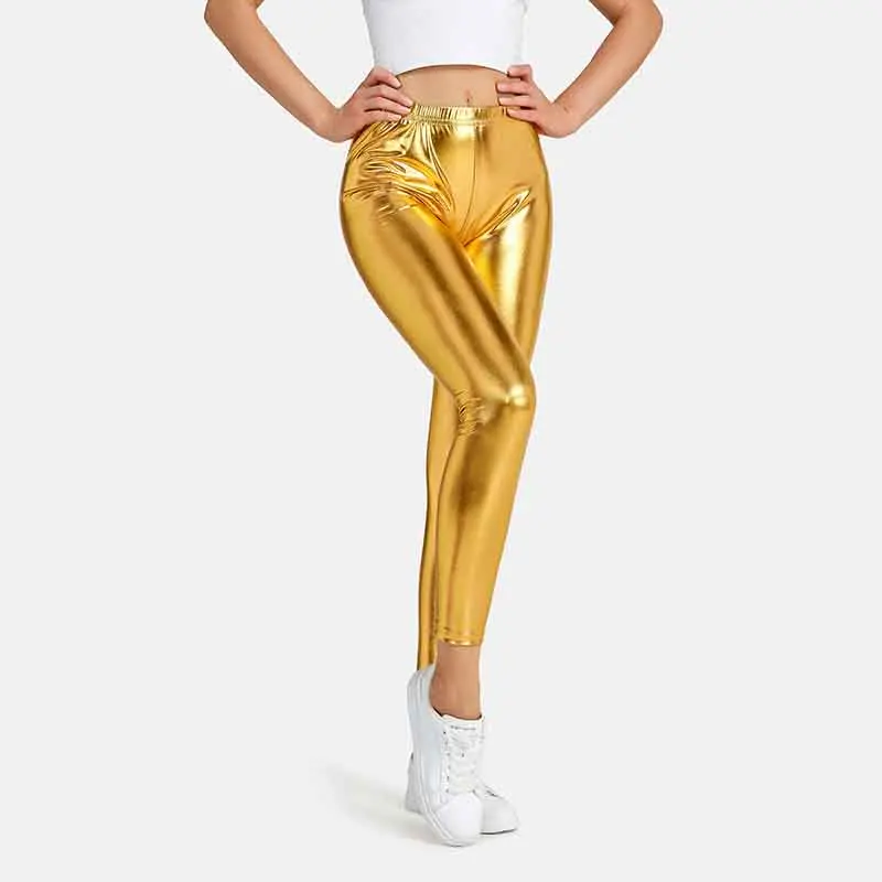 Women's Leggings Sexy High Waist Shiny Metallic Leggings Dance Yoga Skinny Pants for Women's Trousers Nightclub Party Punk Pants