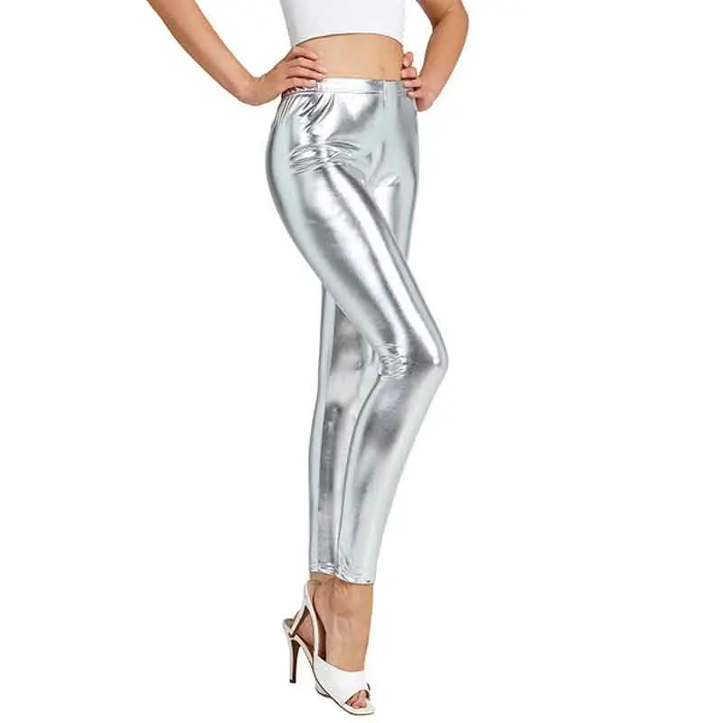 Women's Leggings Sexy High Waist Shiny Metallic Leggings Dance Yoga Skinny Pants for Women's Trousers Nightclub Party Punk Pants