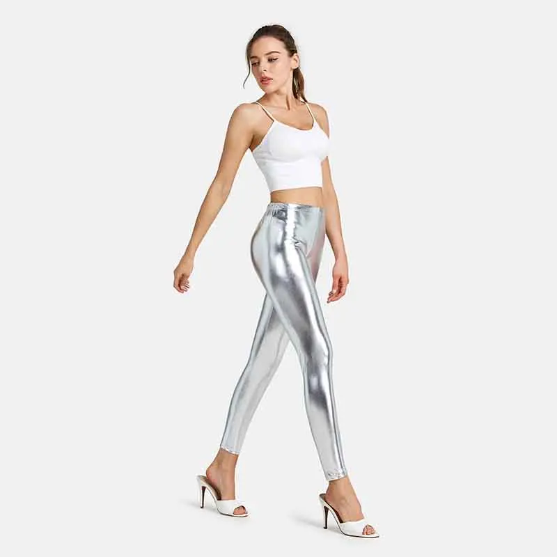 Women's Leggings Sexy High Waist Shiny Metallic Leggings Dance Yoga Skinny Pants for Women's Trousers Nightclub Party Punk Pants