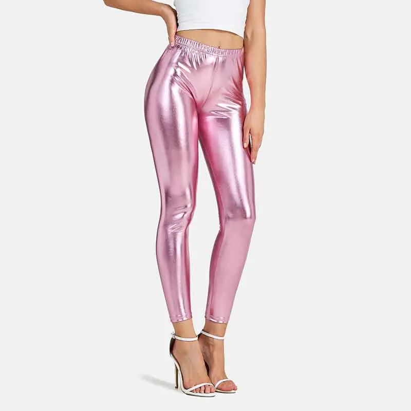 Women's Leggings Sexy High Waist Shiny Metallic Leggings Dance Yoga Skinny Pants for Women's Trousers Nightclub Party Punk Pants