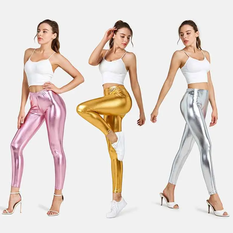 Women's Leggings Sexy High Waist Shiny Metallic Leggings Dance Yoga Skinny Pants for Women's Trousers Nightclub Party Punk Pants