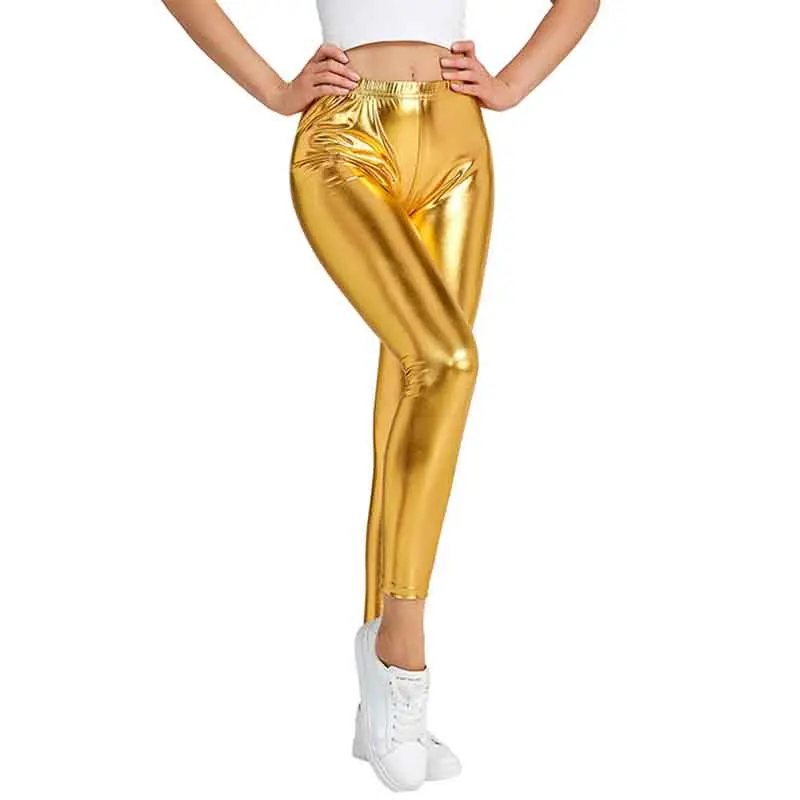 Women's Leggings Sexy High Waist Shiny Metallic Leggings Dance Yoga Skinny Pants for Women's Trousers Nightclub Party Punk Pants
