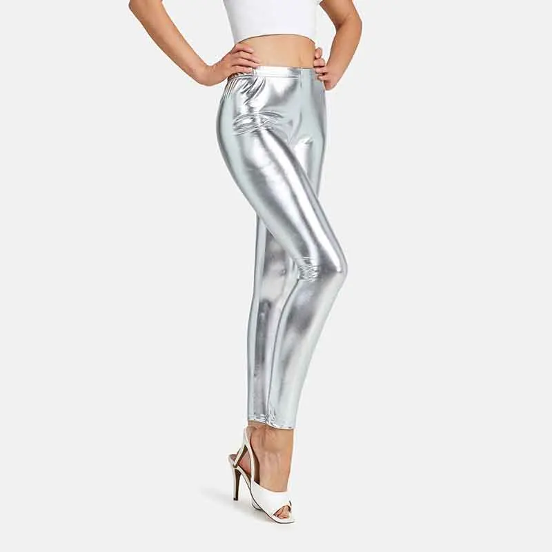 Women's Leggings Sexy High Waist Shiny Metallic Leggings Dance Yoga Skinny Pants for Women's Trousers Nightclub Party Punk Pants