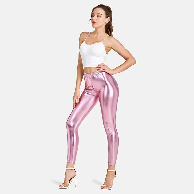 Women's Leggings Sexy High Waist Shiny Metallic Leggings Dance Yoga Skinny Pants for Women's Trousers Nightclub Party Punk Pants